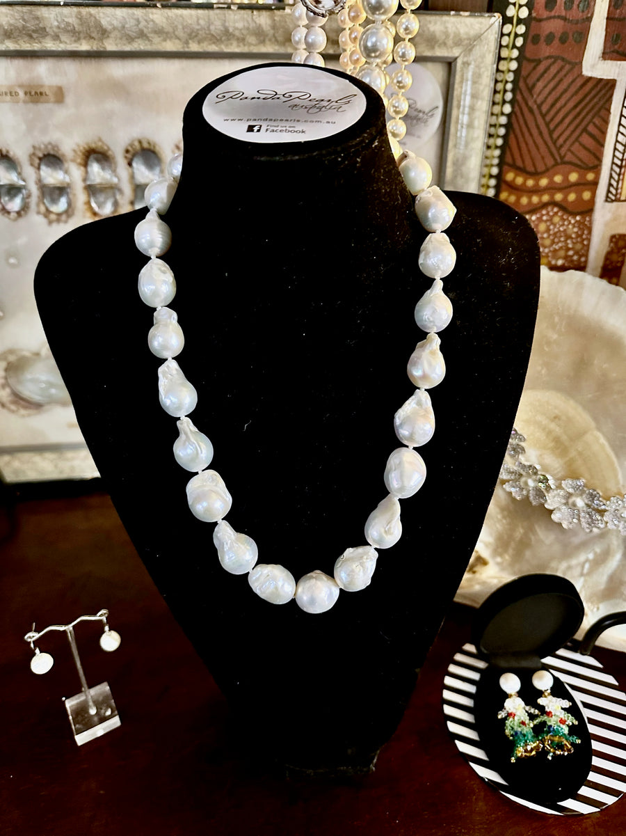 White Freshwater Baroque Pearl Necklace – PandaPearls Australia